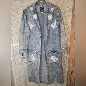 Mac Fads Vintage Acid Wash Denim Duster, Jacket 70s 80s Blue Jean Jacket, NS